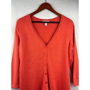 Isaac Mizrahi Live! Womens Coral Cardigan Sweater Medium 3/4 Sleeve Cotton/Rayon